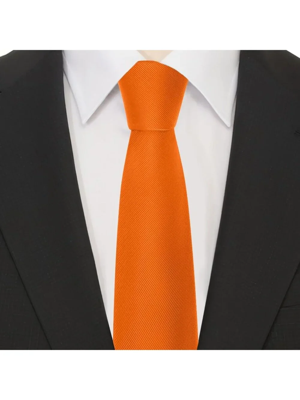 Men's Orange Twill Diagonal Textured Silk Formal Necktie For Business Dress